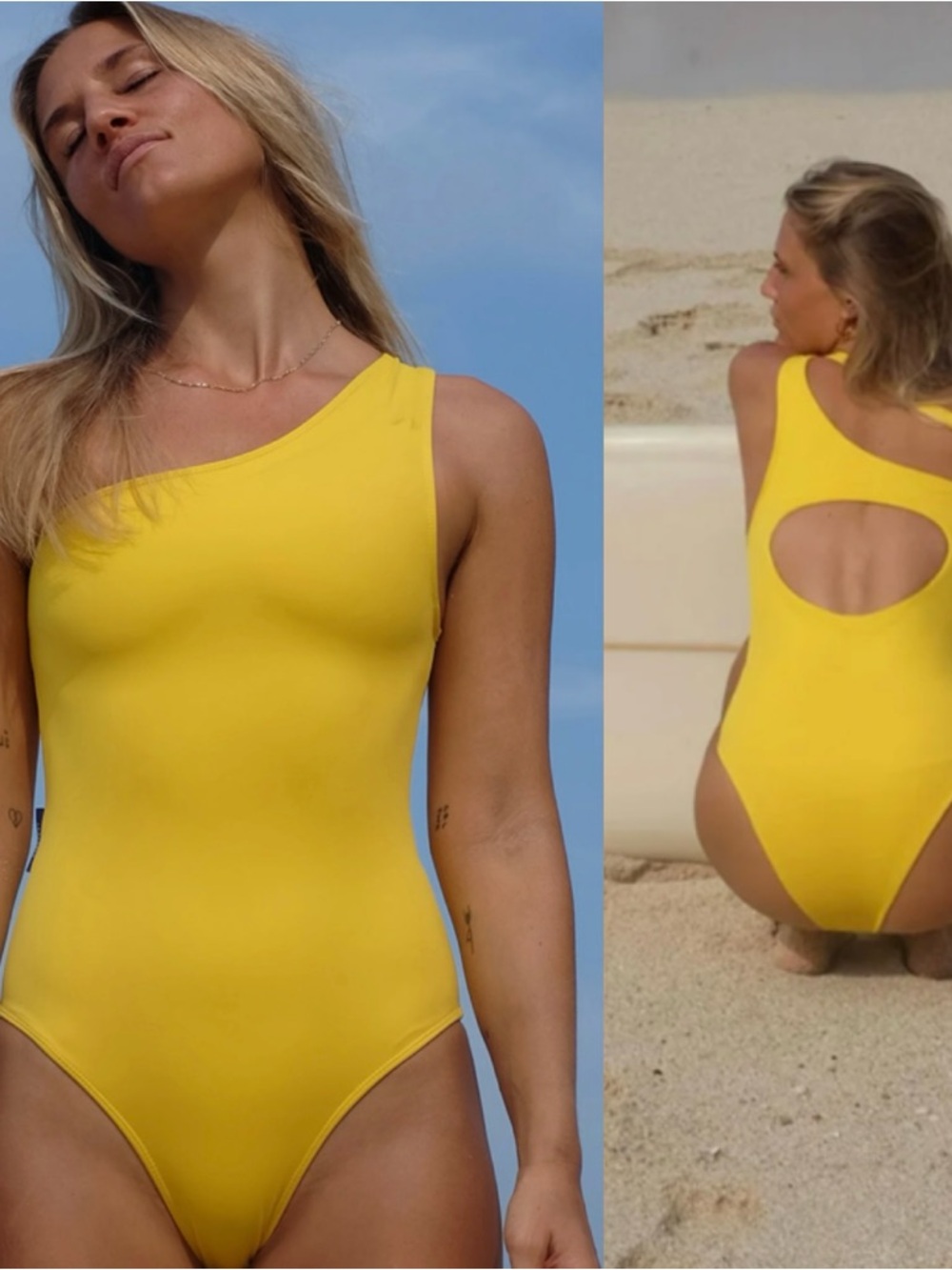 ninefoot studio Mawi One-Shoulder Surf Swimsuit Yellow Illusion size Small